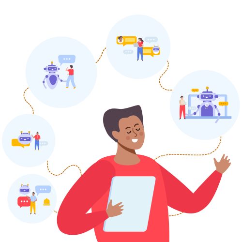 Man using chatbot services asking questions and receiving answers flat composition vector illustration SSUCv3H4sIAAAAAAACA3WRTWvDMAyG/4rROawbu+VeBoNB2XYrOyiKmpo6VmbZ6UrJf5/cD9hlN+nVa308PkOH6gnaM/gQiuaE2UuE9qkB7n2W5DFA+7g0oBlzUVbzWkaYebDqJb832Z6rDi18Mu2jBBlOYA9LZ9KbV+IQMLIUhaW5WzcsU+D/bF8N4MCRTnWqjU0cGC9LbK10OGZO422j2fcs1xBL72sIsxAGqz/Xje06Gas6JJz2npKfOdW8Z6VUZ2N0RX0cHO0xd5Kdcpo9sTrUQ9W/C2vlY0LsXWJiP1cdox45qdsFzI5knER99bmZyRi6v2wf3NrAYhfYrTcfl0bvHHs2V3Svmxe3kzQamgbyTwUEzY3UtZeuSCLxlAuGVf7LWQ72bcuy/AImjqzY1AEAAA==